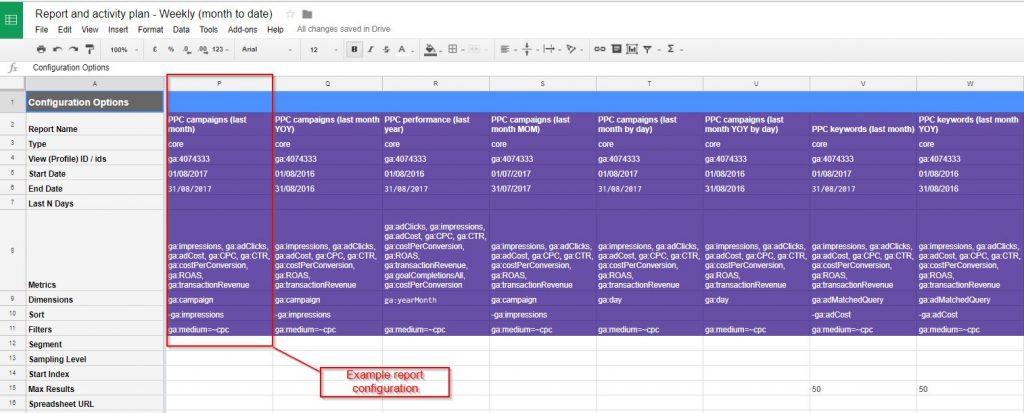 report configuration sheet