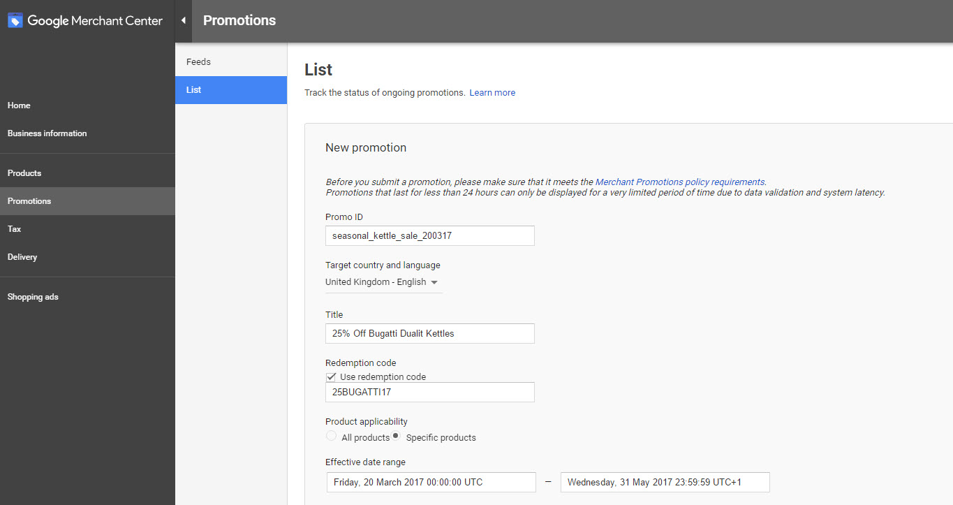 Google Merchant Centre Plus Promotions Tool