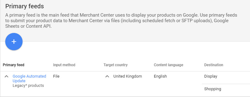 Google Merchant Centre Primary Feeds