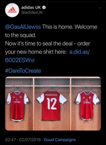 adidas arsenal fail tweet