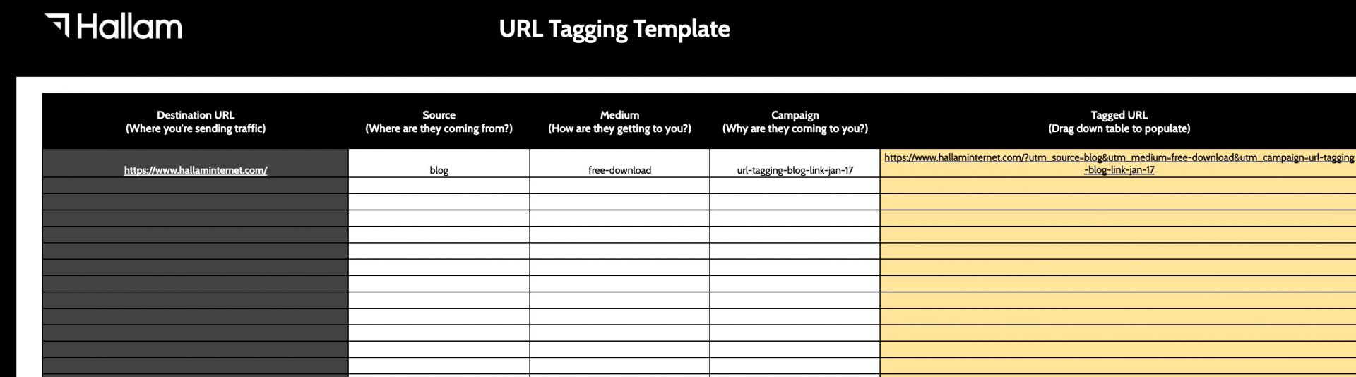 url tagging template from Hallam