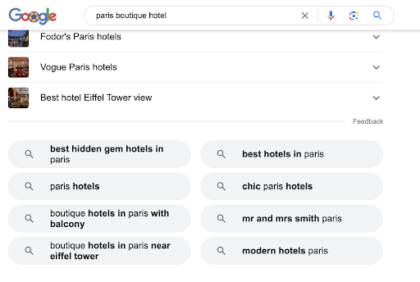 SERPs for 'paris boutique hotel'