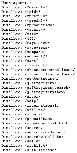 screenshot of Patagonia's robots.txt file