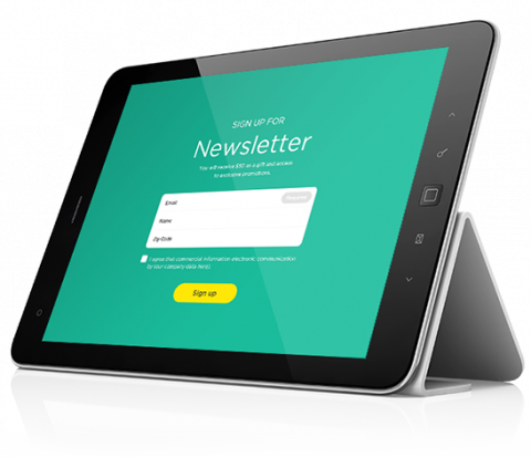 newsletter sign up on tablet