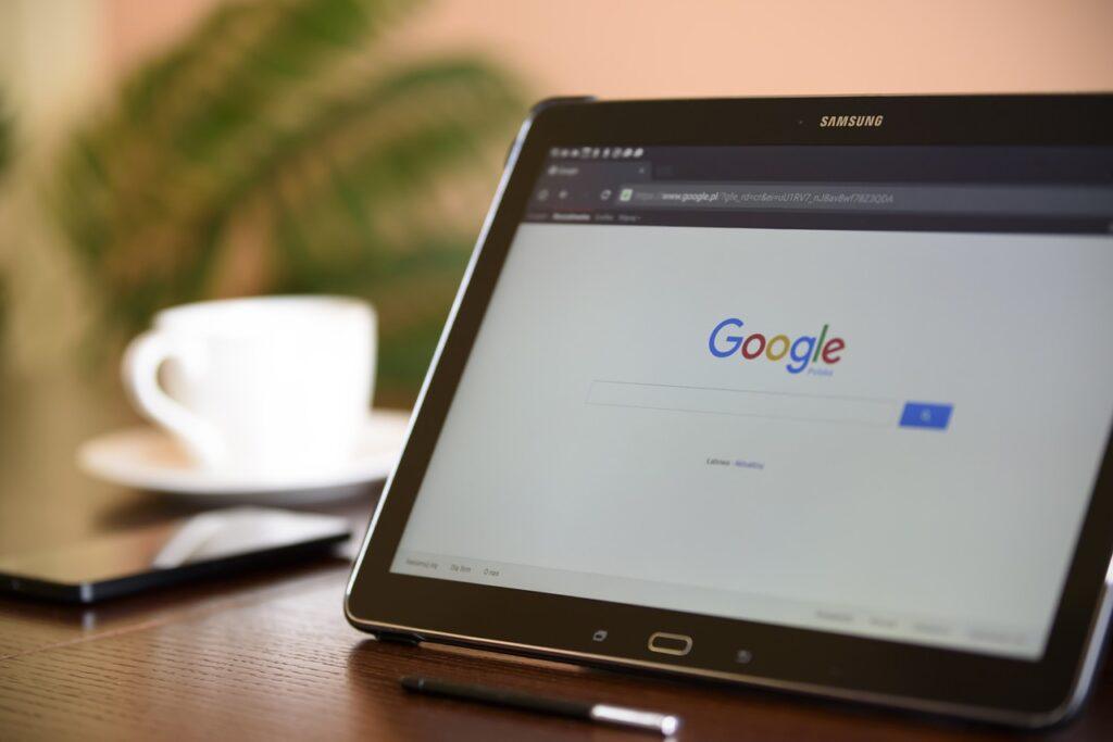 Google Search Engine open on a tablet