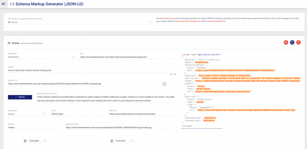 article schema generator