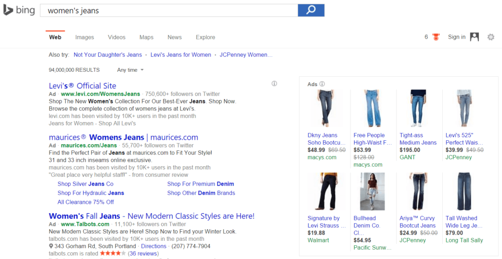 Bing shopping example