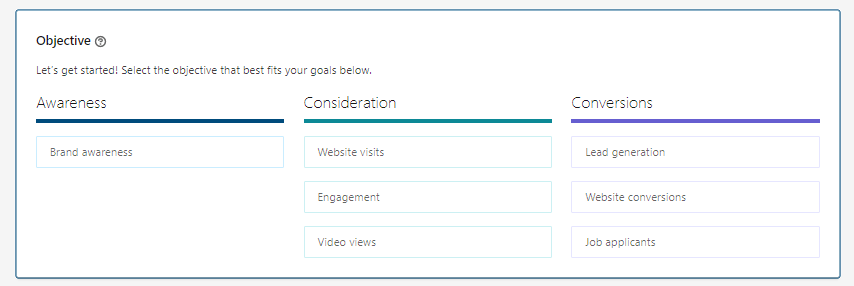 Selecting LinkedIn ad objective