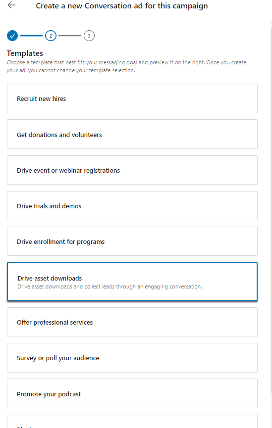 Selecting LinkedIn ad template