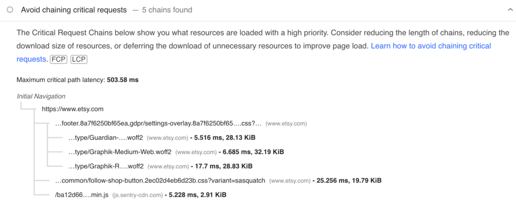 Identifying critical request chains