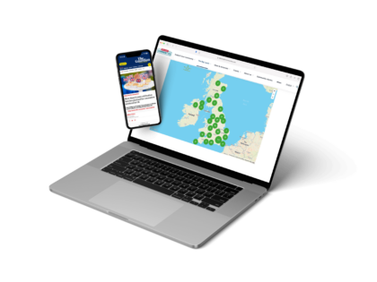 The Big Lunch map on a laptop screen and The Guardian article on a mobile screen