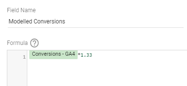 Calculated field in Google Looker Studio (GLS) for GA4 conversions x 1.33