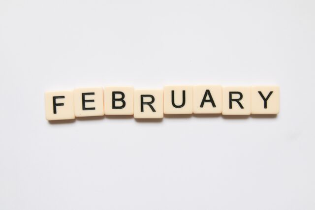 February in scrabble letters