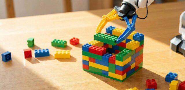 Robot arm building lego blocks